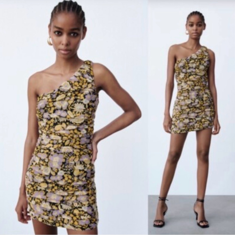 Zara Black and Yellow Floral Dress